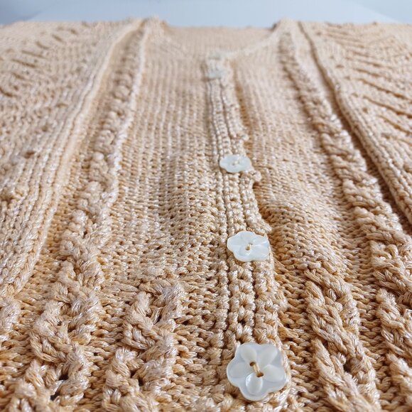 Handmade Yellow Mixed-knit Short Sleeve Cardigan - Picture 5 of 14